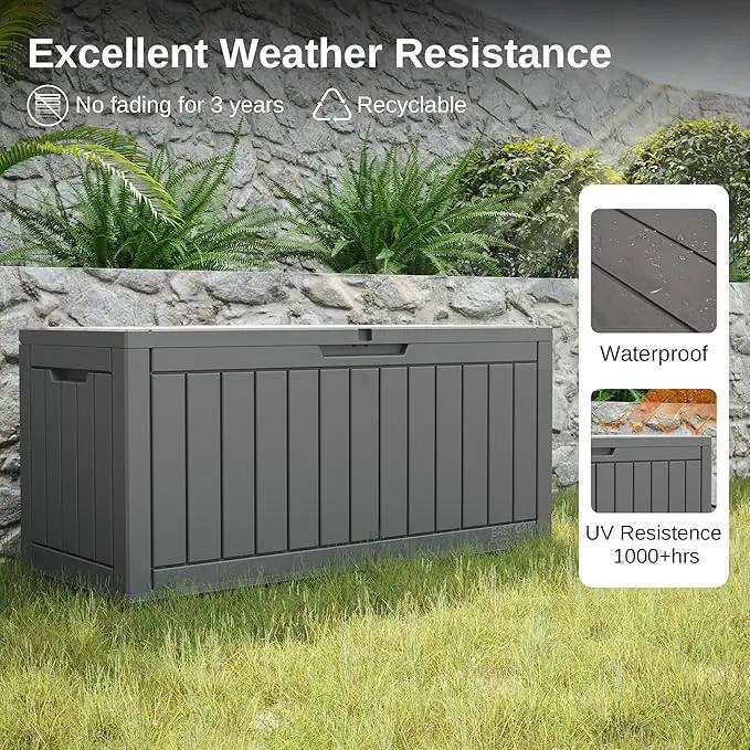 EAST OAK Outdoor Storage Box, 90 Gallon Deck Box, Waterproof Resin Storage Bin for Patio Cushions, Gardening Tools, Lockable, UV Resistant, Grey by GreenHaven Gardens