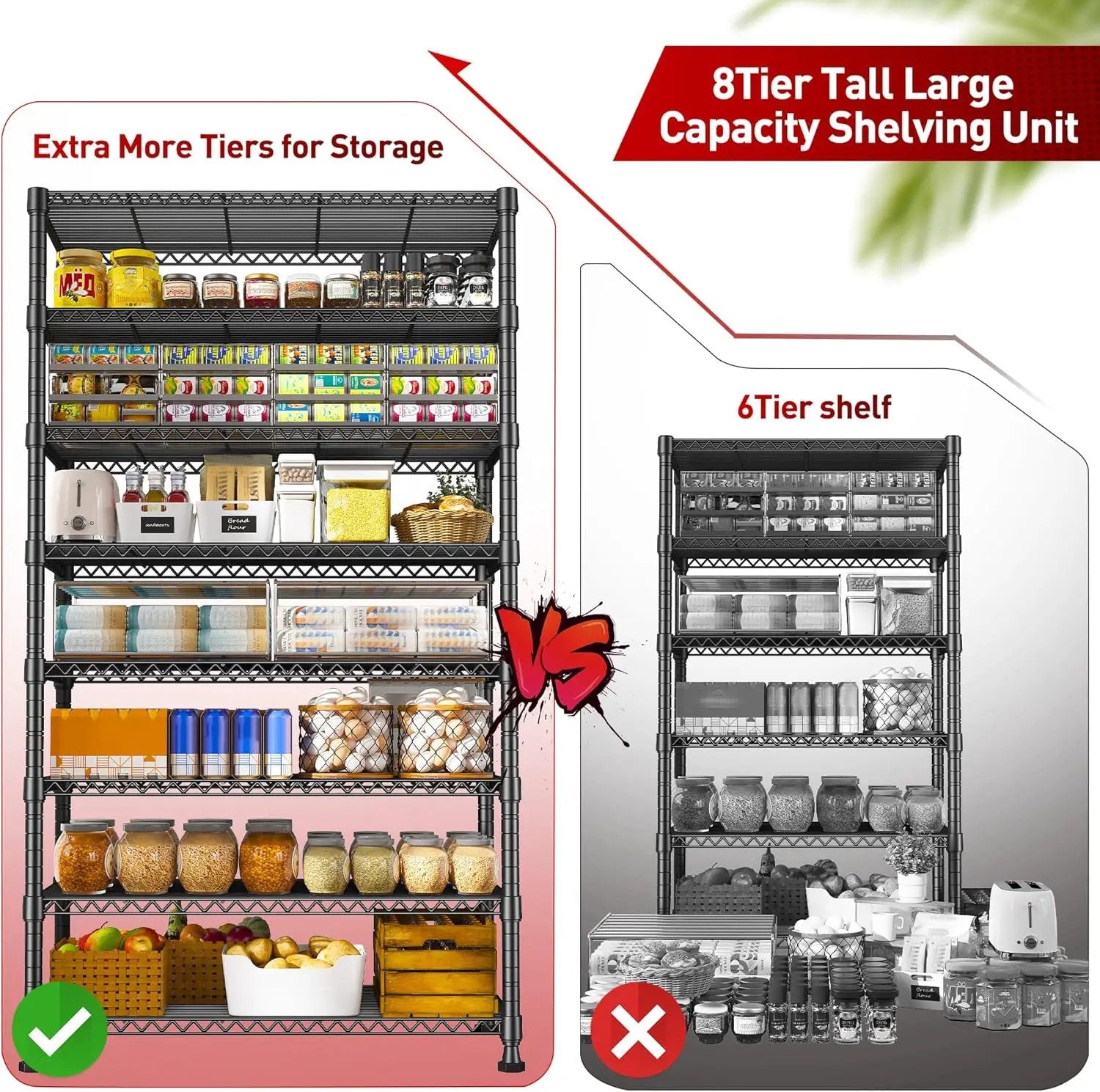 REIBII 8 Tier Metal Shelving 75"H Storage Shelves Tall Wire Shelving Unit Adjustable Detachable Storage Shelves for Laundry Pantry Kitchen Commercial school 1040LBS Storage Rack 75"H X 35"W X 14"D by GreenHaven Gardens