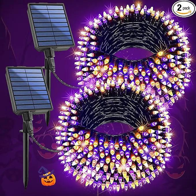 2-Pack 200FT Halloween Solar String Lights for Outside, 600 LED Extra-Bright Solar Light Outdoor with 19 Modes & Timer, Waterproof Fairy Solar Lights for Garden Patio Tree Decorations Orange & Purple by GreenHaven Gardens