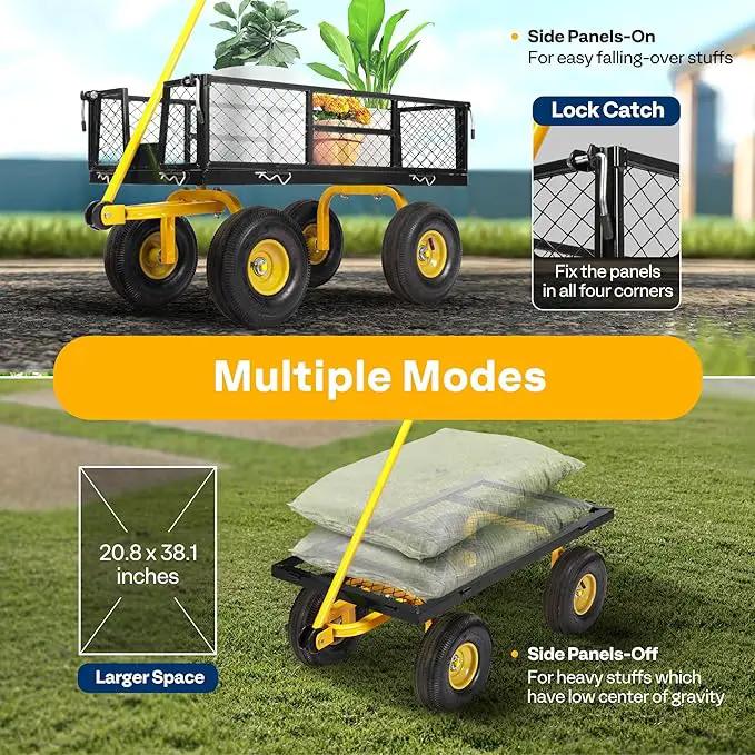 VIVOHOME Heavy Duty 880 Lbs Capacity Mesh Steel Garden Cart Folding Utility Wagon with Removable Sides and 4.10/3.50-4" Wheels 10 inch Tire (Black) by GreenHaven Gardens