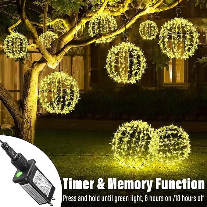 Flacchi Hanging Iron Sphere Lights with Artificial Greenery – 12Inch 120 LED Waterproof Outdoor/Indoor Decor Ball Light with Timer & 8 Modes – 2 Pack for Garden, Christmas, Weddings (Warm White) by GreenHaven Gardens