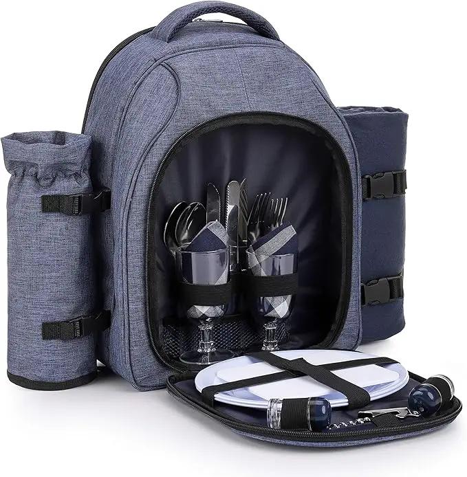 Apollo Walker Picnic Backpack Bag for 2 Person with Cooler Compartment, Detachable Bottle/Wine Holder, Fleece Blanket, Plates and Cutlery Set (2 Person, Navy) by GreenHaven Gardens