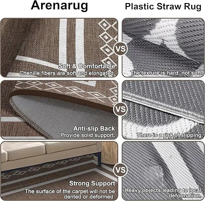 Outdoor Patio Rug, Outside Rectangular Carpet, Moroccan Geometric Rugs, Washable Large Indoor Outdoor Rug 6x9 Mats for RV, Picnic, Backyard, Deck, Balcony, Porch, Beach by GreenHaven Gardens