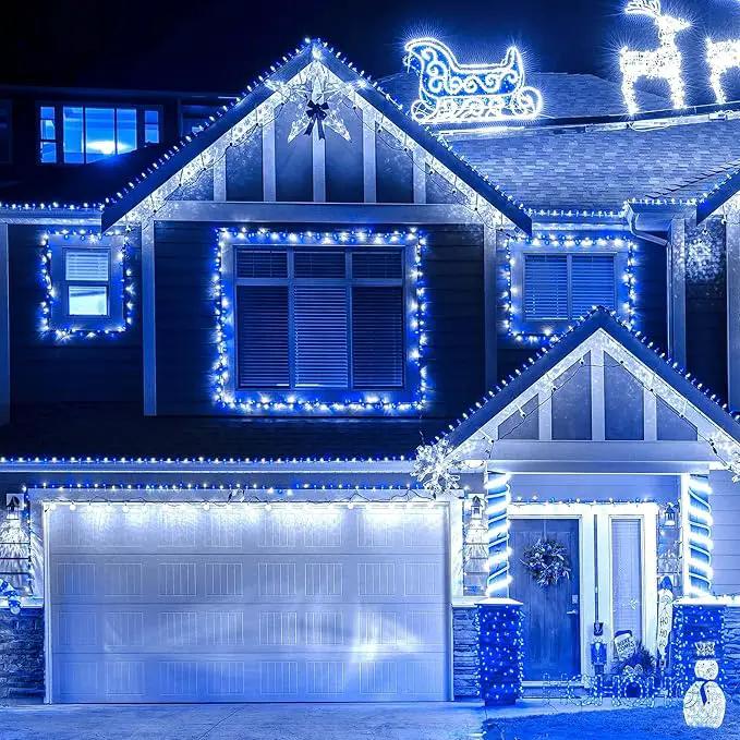 164ft 500 LED Blue White Christmas Lights Outdoor,8 Modes String Light Indoor Bedroom,Clear Wire Twinkle Lights Plug in for Christmas Outside Tree Yard Wedding Decorations(164FT,Blue&White) by GreenHaven Gardens