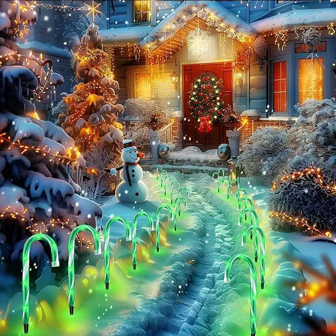 10" 10 Pack Christmas Candy Cane Lights, Candy Cane Lights with 10 Stakes for Walkway Patio Yard Patio Garden Festival Holiday Outdoor Indoor Landscape Path, Christmas Decorations Outside, Green by GreenHaven Gardens