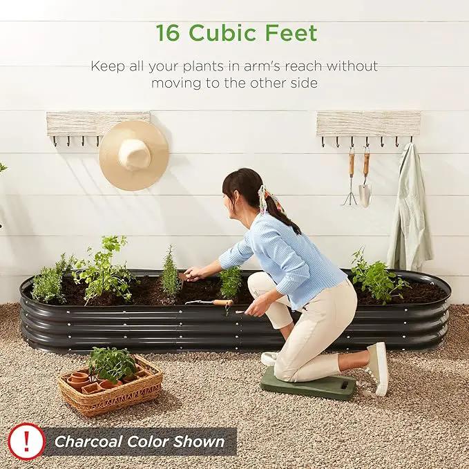 Best Choice Products 8x2x1ft Outdoor Metal Raised Garden Bed, Oval Deep Root Planter Box for Vegetables, Flowers, Herbs, and Succulents w/ 108 Gallon Capacity - Taupe by GreenHaven Gardens