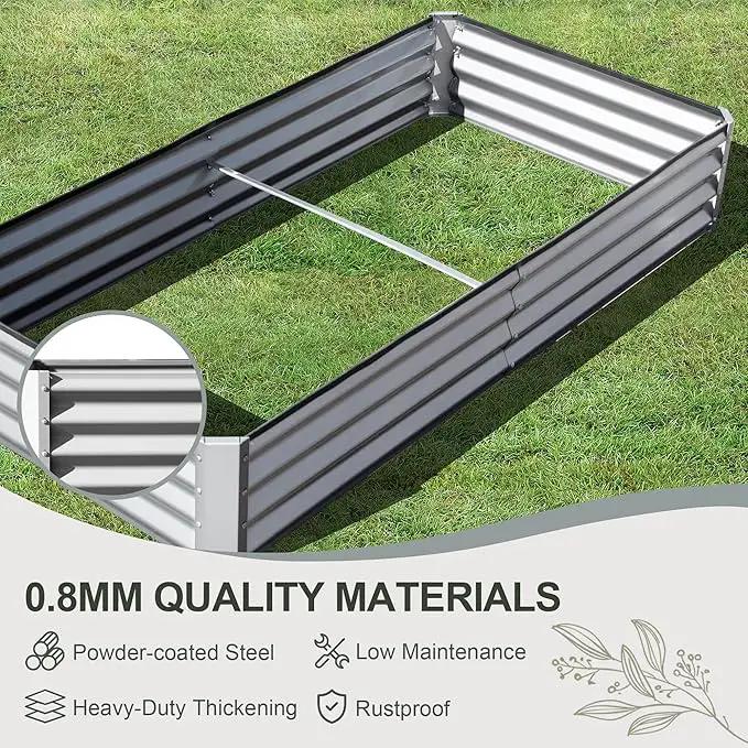 Domi Galvanized Raised Garden Bed, 8x4x1Ft Thickening Metal Planter Box for Vegetables Bottomless for Backyard Outdoor, 1" Deep w/ 228 Gallon Capacity - Silvery by GreenHaven Gardens