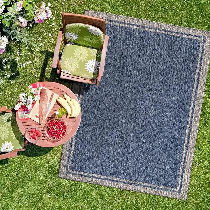 CAMILSON Outdoor Rug, 5x7 Bordered Navy Blue Gray Modern Area Rugs for Indoor and Outdoor Patios, Porches Waterproof Washable Porch Deck Outside Carpet (Bordered Navy, 5 x 7) by GreenHaven Gardens