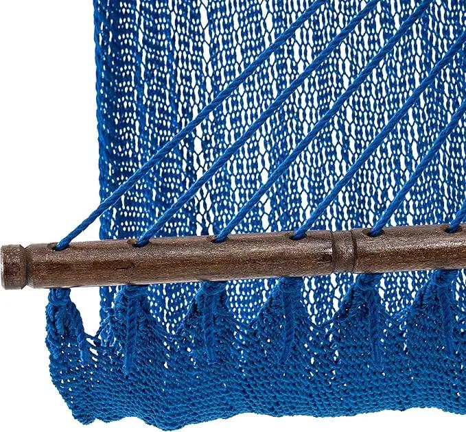 Lazy Daze Hammocks 10.5 FT Double 2 Person Caribbean Rope Hammock, Hand Woven Polyester Hammock with Spreader Bars, for Outside Outdoor Backyard Patio Poolside,450 LBS Capacity, Blue by GreenHaven Gardens