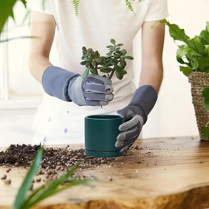 D'vine Dev Set of 2 Plants Pots, 4.6 Inch Ceramic Planter Pot for Plants with Drainage Hole and Saucer, Teal, 94-V-B-9 by GreenHaven Gardens