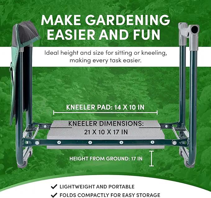 Garden Kneeler Seat Bench, Garden Kneeling Bench with Sunshade Umbrella, Ergonomic Handles, Folding Table, and Potting Mat, 10.2" Foam Knee Seat, Loading Capacity 330 Lbs by GreenHaven Gardens