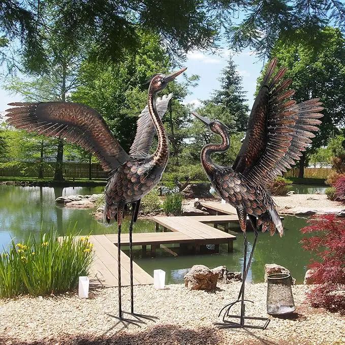 chisheen Garden Statue Outdoor Metal Heron Crane Yard Art Sculpture for Lawn Patio Backyard Decoration,46 inch (2-Pack) by GreenHaven Gardens
