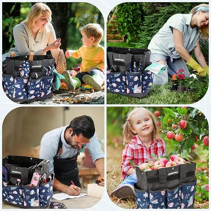 WORKPRO Garden Tool Bag, 9-Pocket Heavy Duty Oxford Tote Bag, Gardening Tool Kit Holder, 12" x 12" x 6" (Blue Insects) by GreenHaven Gardens