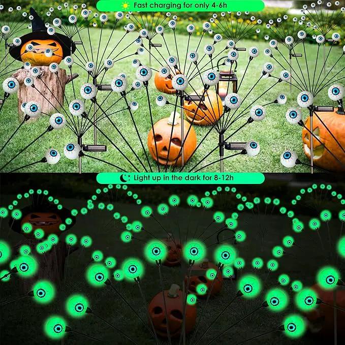 Halloween Decorations, 4 Pack 40LED Solar Halloween Lights Outdoor Scary Eyeball Waterproof Halloween Solar Garden Lights Swaying Firefly Lights for Yard Garden Patio Party Decor Green by GreenHaven Gardens