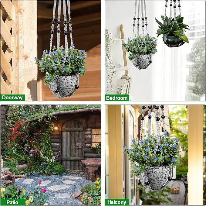 Macrame Plant Hanger for 5 to 10 Inch Plant Pots, Set of 2 Indoor Handmade 35 Inch Woven Rope Hanger Kits with Hooks and Wood Beads, Hanging Planter Basket Holder for Boho Home Decor (Grey, 2 Pack) by GreenHaven Gardens