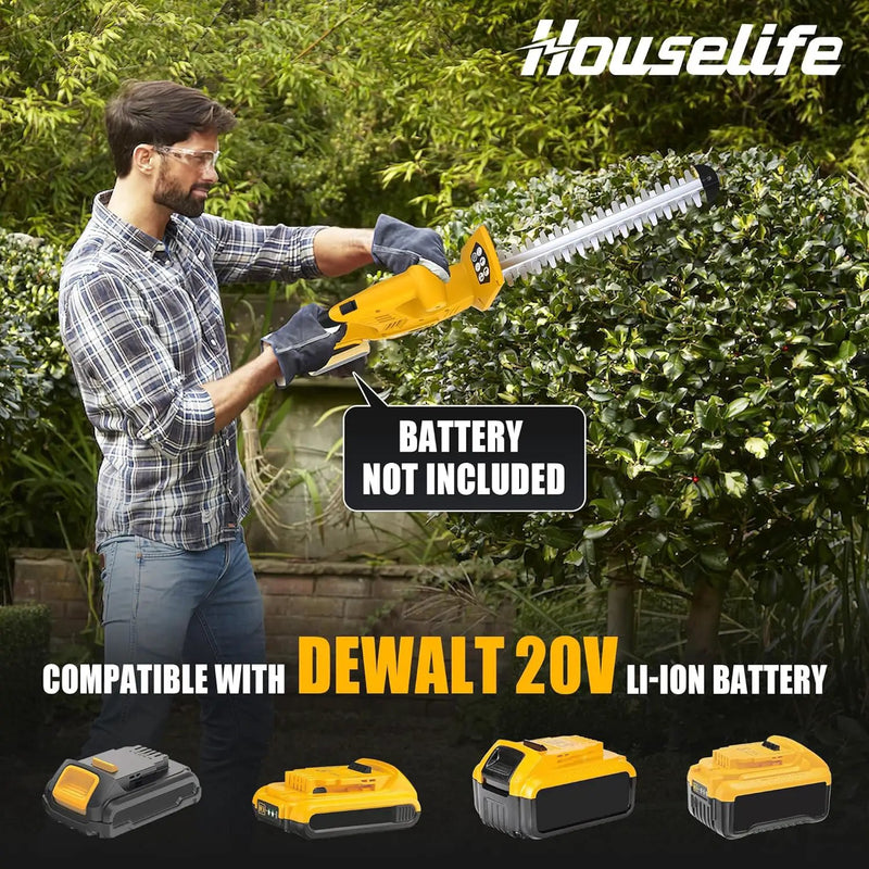 Houselife Cordless Hedge Trimmer Compatible with Dewalt 20V MAX Battery(Tool Only), 18'' Electric Hedge Trimmers Cordless, Lightweight Battery Powered Bush Trimmer for Yard, Garden by GreenHaven Gardens