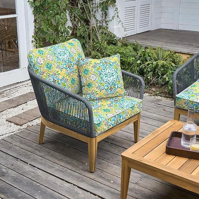 LVTXIII Outdoor Deep Seat Cushion 22"x22"x4" Patio Seat and Back Cushion Set Seasonal Chair Cushion for Dining Arm Chairs, Wicker Chairs and Garden Furniture Decoration, Damask Green by GreenHaven Gardens