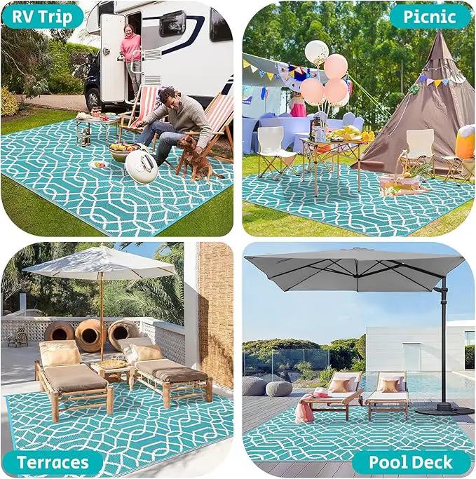 HEBE Outdoor Rug Waterproof 9x12, Reversible Plastic Straw Rug RV Camping Rug, Indoor Outdoor Patio Mat Clearance, Outside Carpet for Porch,Deck,Camper,Balcony,Backyard,Picnic by GreenHaven Gardens
