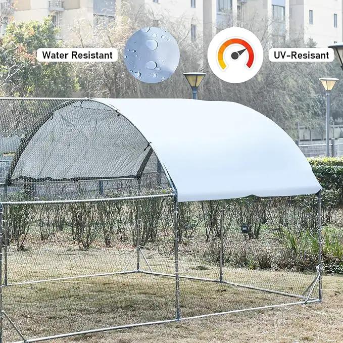 4ever2buy Large Metal Chicken Coop with Run Walk-in Poultry Cage Chicken Runs House Pen Cage Dome Roofed Chicken Coops with Anti-Ultraviolet Cover for Outdoor Backyard Farm Use 9.5'W x 19.3'L x 6.3'H by GreenHaven Gardens