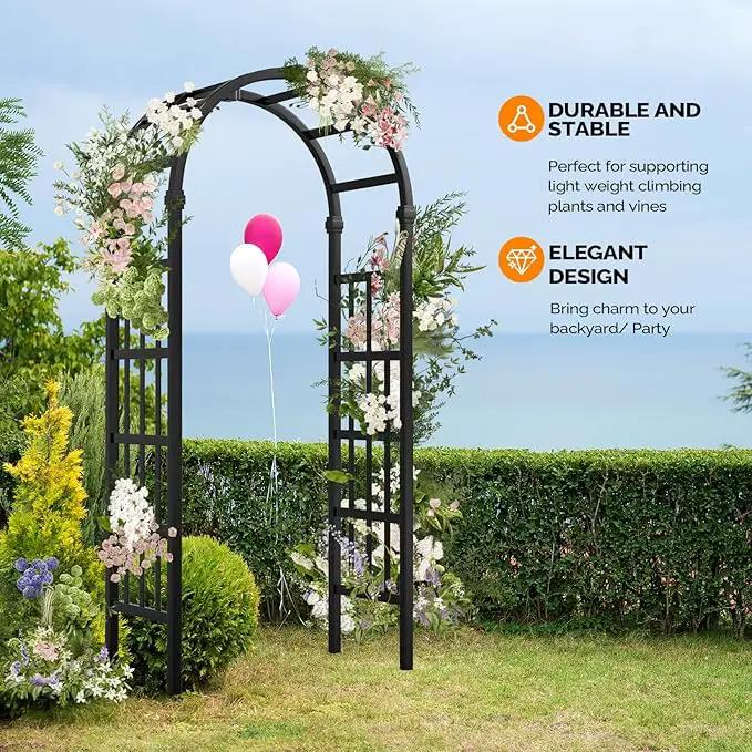 VINGLI Vinyl Garden Arbor, PVC Wedding Arch for Ceremony Party, Garden Trellis for Climbing Plants Outdoor, Arch Backdrop Stand for Garden, Backyard, Lawn (Black) by GreenHaven Gardens