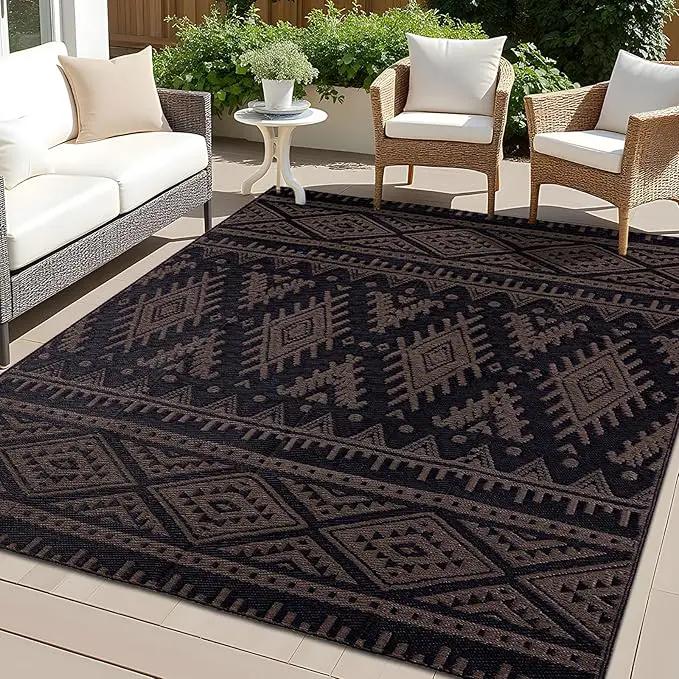 OLANLY Outdoor Rug Waterproof 5x8 ft, Reversible Outdoor Plastic Straw Rug, Boho Patio Rug, Indoor Outdoor Carpet, RV Mat Outside for Patio, Camp, Picnic, Balcony, Deck, Backyard, Black & Brown by GreenHaven Gardens