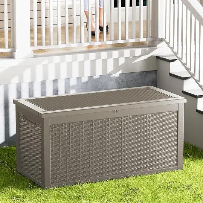320 Gallon Outdoor Storage Box Waterproof Lockable Resin Deck Box Large, Patio Storage Bin for Pool Accessories Cushion Furniture, Garden Tools, UV-Resistant Outside Delivery Grey by GreenHaven Gardens