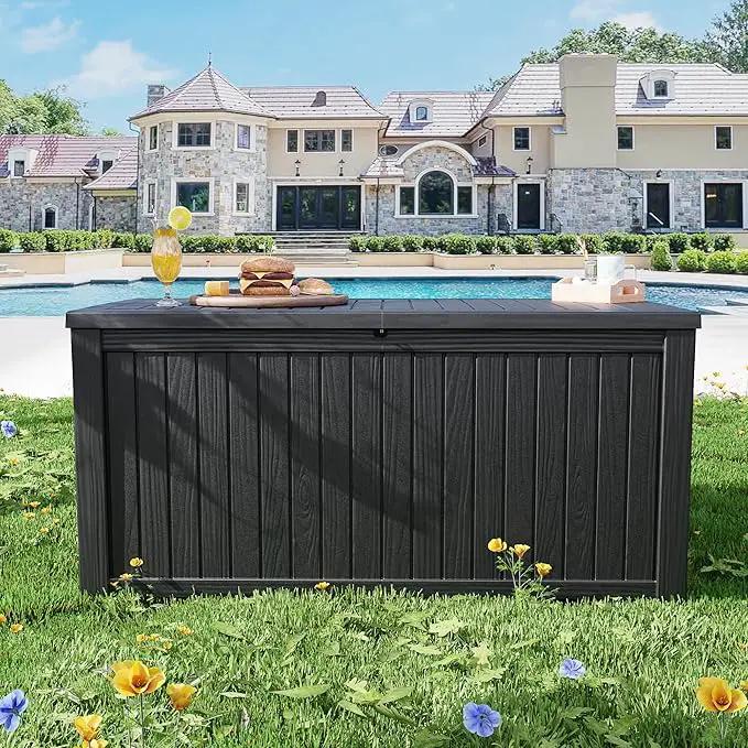200 Gallon Outdoor Storage Box Waterproof Lockable Resin Deck Box Large, Patio Storage Bin for Pool Accessories Cushion Furniture, Garden Tools, UV-Resistant Outside Delivery Black by GreenHaven Gardens