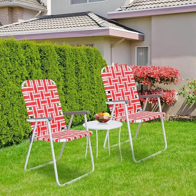 VINGLI Patio Lawn Webbed Folding Chairs Set of 2, Outdoor Beach Chair Portable Dining Chair for Yard, Garden (Red, Classic) by GreenHaven Gardens
