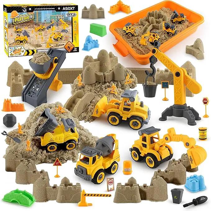 Asoxt 43-Piece Construction Sensory Playset – 2 lbs Play Sand, 4 DIY Trucks, Crane & Road Signs – Creative Sandbox Toy for Kids Ages 3+ by GreenHaven Gardens