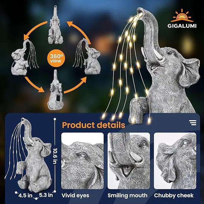 GIGALUMI Solar Garden Decor Watering Elephant Statues Outdoor, Birthday Gifts for Women Mom Grandma Senior Elder, Elephant Ornament for Balcony, Garden, Patio, Yard, Lawn (Constant Lights Only) by GreenHaven Gardens