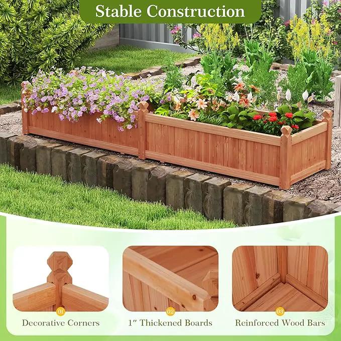 HAPPYGRILL Raised Garden Bed, Wood Elevated Flower Box with 8 Drain Holes, Liner, for Flowers, Vegetables, Herbs, Fruits, Outdoor Planter Box for Backyard, Garden, Lawn, 89" x 23.5" x 16" by GreenHaven Gardens