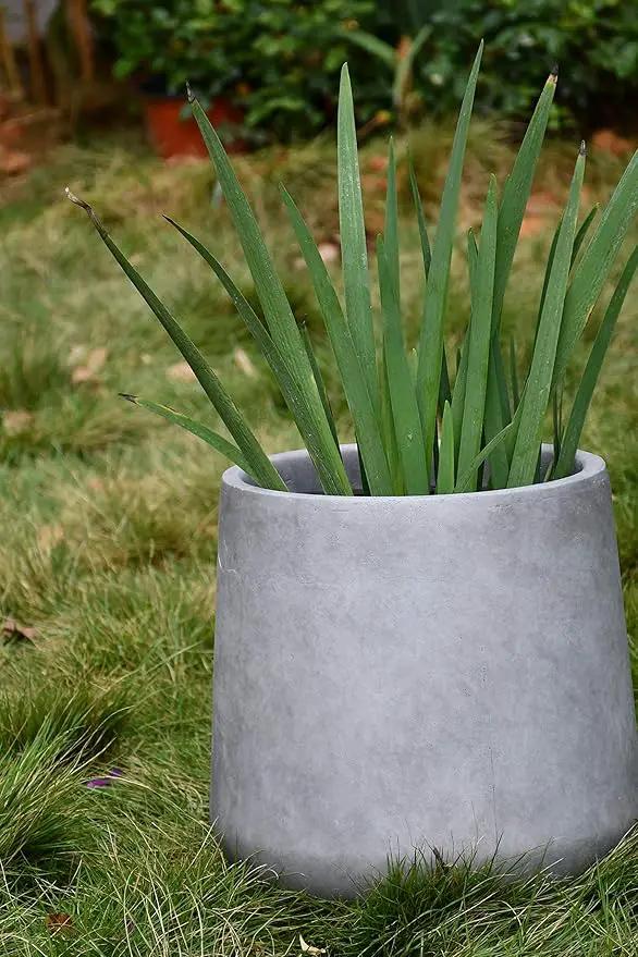 Kante 15.3" Dia Round Concrete Planter, Outdoor Indoor Large Plant Pots Containers with Drainage Hole and Rubber Plug for Home Garden Patio, Natural Concrete by GreenHaven Gardens