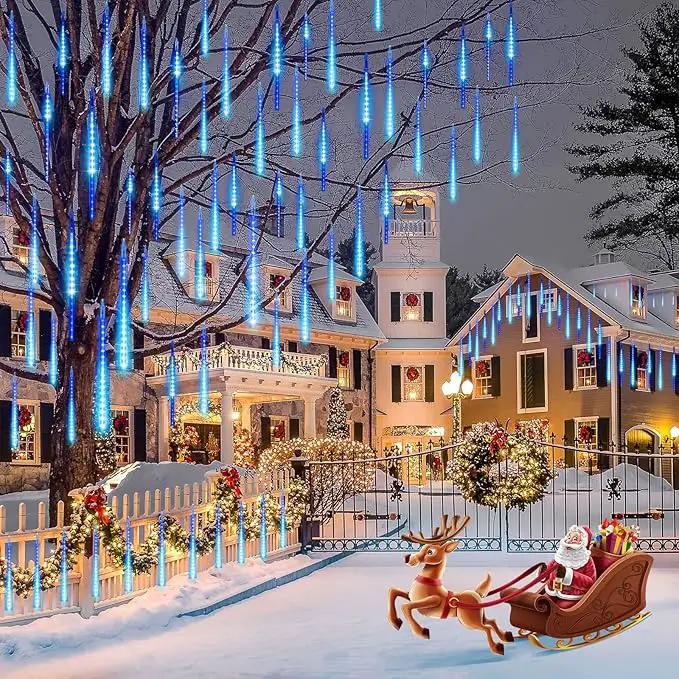 Christmas Lights Solar Powered, Meteor Shower Lights Outdoor, 16 Inches 8 Tube 288 LED Solar Meteor Lights for Tree Wedding Xmas Holiday Party Patio Decoration, Bule by GreenHaven Gardens