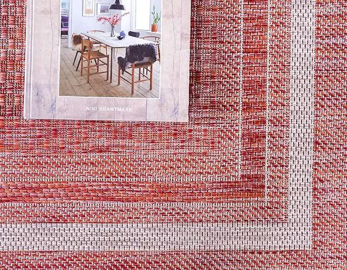 Unique Loom Outdoor Border Collection Area Rug - Soft Border (9'x 12' Rectangle, Rust Red/ Ivory) by GreenHaven Gardens