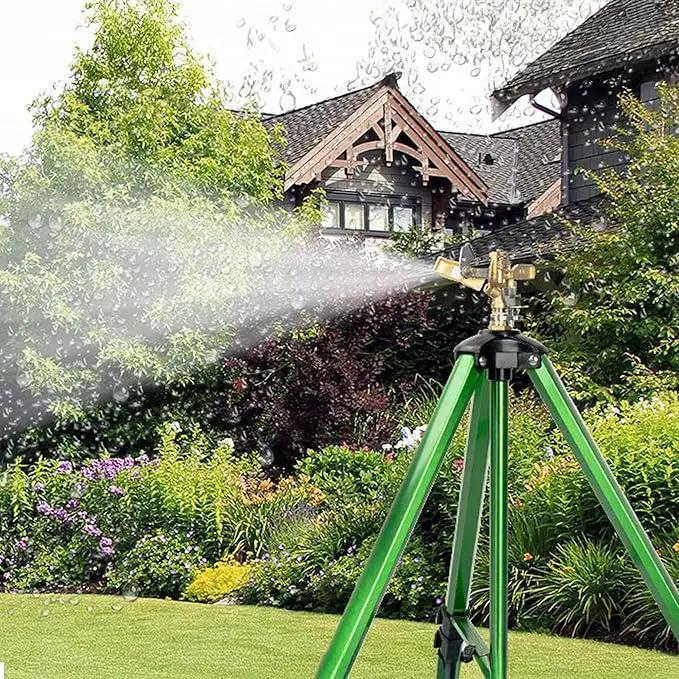 Impact Sprinkler on Tripod Base, Heavy Duty Adjustable Zinc Sprinkler Head for Lawn Yard Garden, 360 Degree Large Area Irrigation, 3/4" Connector Extension Legs Flip Locks by GreenHaven Gardens
