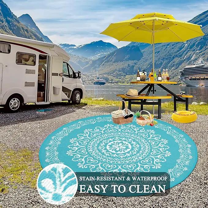 Pauwer Waterproof Outdoor Rug 6ft, Reversible Plastic Straw Patio Camping Rug, Indoor Outdoor RV Mat Carpet for Deck, Camper, Porch, Balcony, Backyard, Picnic, Floral Teal by GreenHaven Gardens