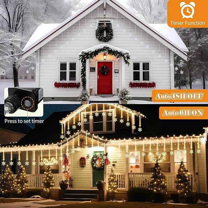 Enhon 2 Pack Meteor Shower Snowflake Lights Outdoor with Timer, Total 480 LED 12in 16 Tube Connectable Waterproof Meteor Rain Drop Christmas Light with Snowflake for Xmas Tree Roof Garden(Warm White) by GreenHaven Gardens