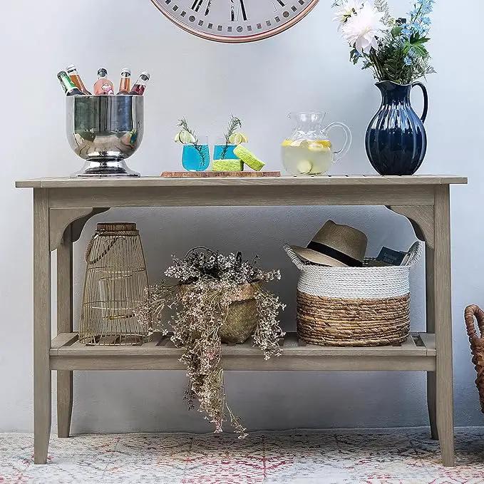 Cambridge Casual Teak Auburn Outdoor Console Table, Solid Indonesian Teak Wood in Weathered Gray Finish, Stylish and Durable Patio Accent or Plant Table for Porch, Deck, Garden, or Outdoor Entryway by GreenHaven Gardens