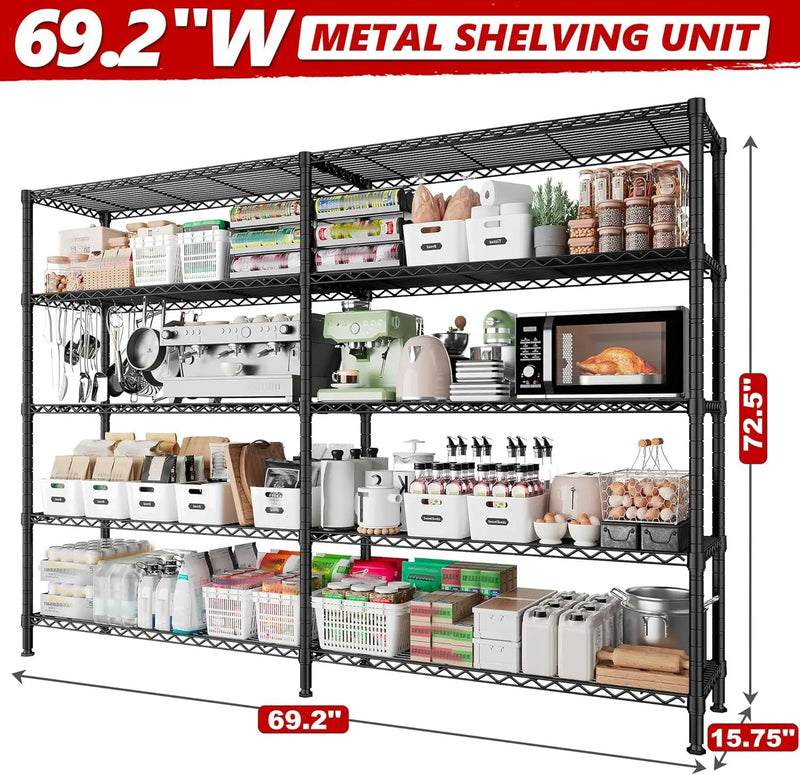 REIBII 70" W Storage Shelves Heavy Duty Load 1600LBS, Metal Shelving 5-Tier Wire Shelving Unit Metal Shelves for Storage Adjustable Shelving Rack for Pantry Kitchen 70" W*15.8" D*72.4" H, 2 Pack by GreenHaven Gardens