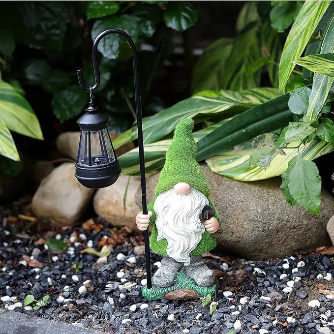 Flocked Garden Gnome Statue, Large Outdoor Gnome with Solar Lights, Funny Garden Figurines for Outdoor Home Yard Decor (15.8 Inch Tall) by GreenHaven Gardens
