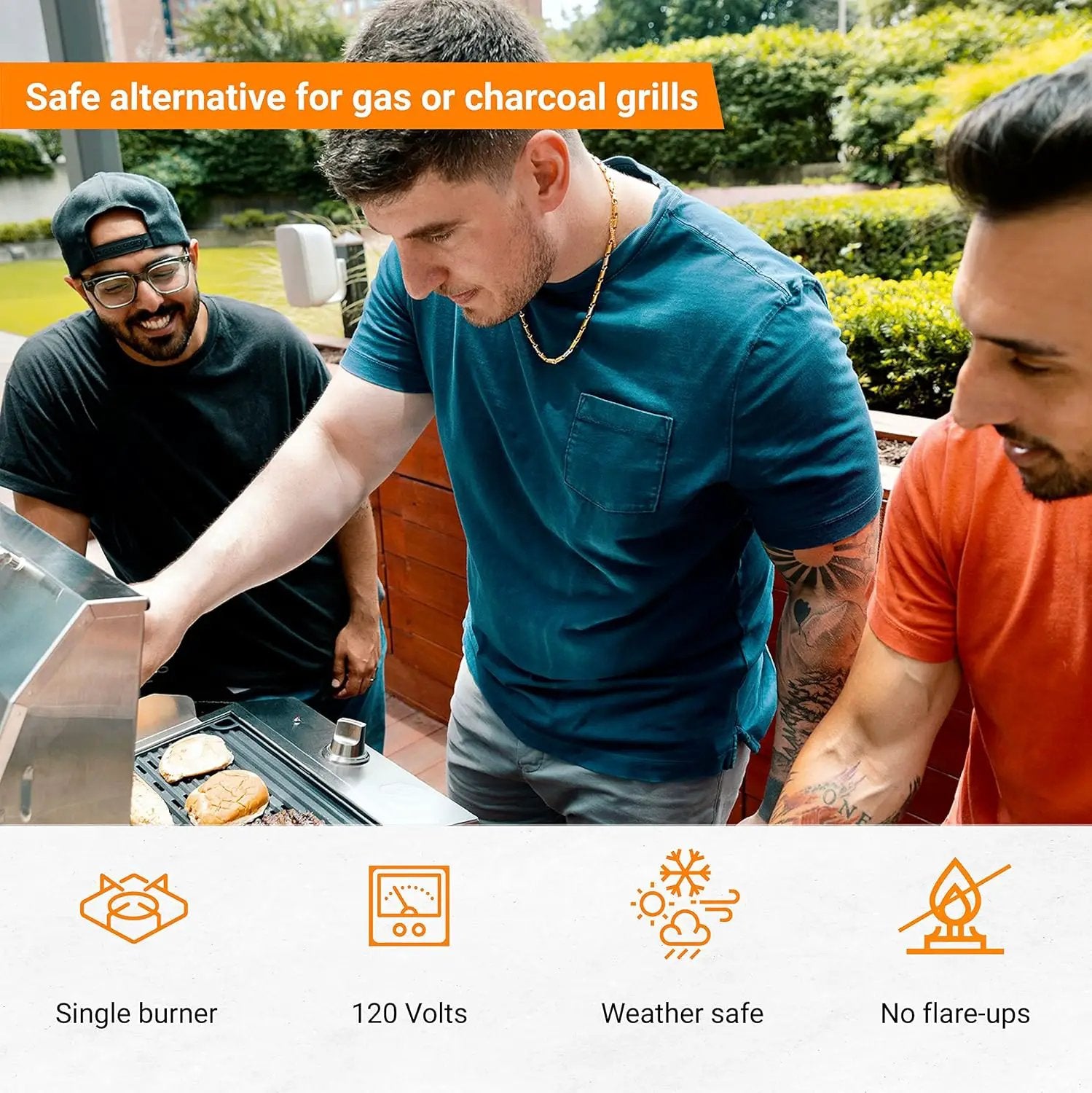 Kenyon G2 Portable Tabletop Electric Grill, 1440W Single Burner, Stainless Steel Body, Cast Aluminum Grate, UL Approved Grill For Indoor And Outdoor Use, Removable Lid, Dishwasher Safe, 120Volts by GreenHaven Gardens