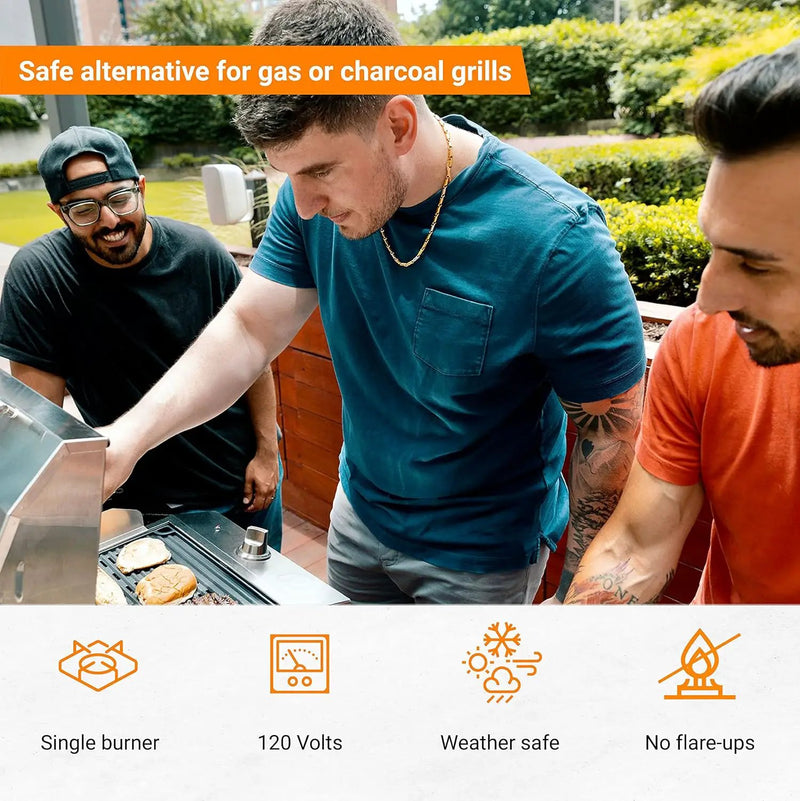 Kenyon G2 Portable Tabletop Electric Grill, 1440W Single Burner, Stainless Steel Body, Cast Aluminum Grate, UL Approved Grill For Indoor And Outdoor Use, Removable Lid, Dishwasher Safe, 120Volts by GreenHaven Gardens