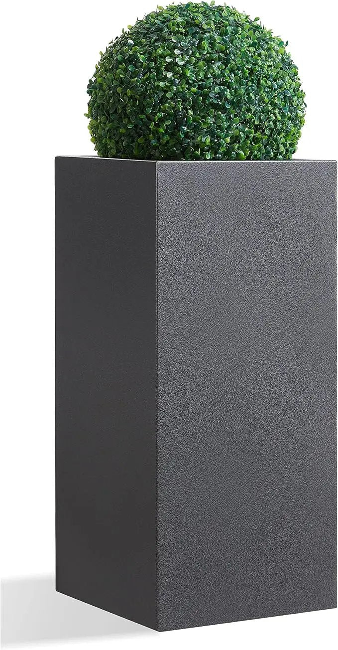 Metallic Heavy Tall Outdoor/Indoor Planter Box, Seamless Metal Planter, Rectangular, 14”Lx14”Wx30”H, 25 Pounds, Dark Gray, No Assembly, 1 Pack by GreenHaven Gardens