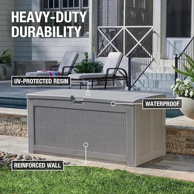 Rubbermaid Extra Large Resin Outdoor Storage Deck Box (134 Gal), Weather Resistant, Gray, Deck Organization for Home/Backyard/Pool Chemicals/Toys/Garden Tools/Porch/Patio Cushions by GreenHaven Gardens