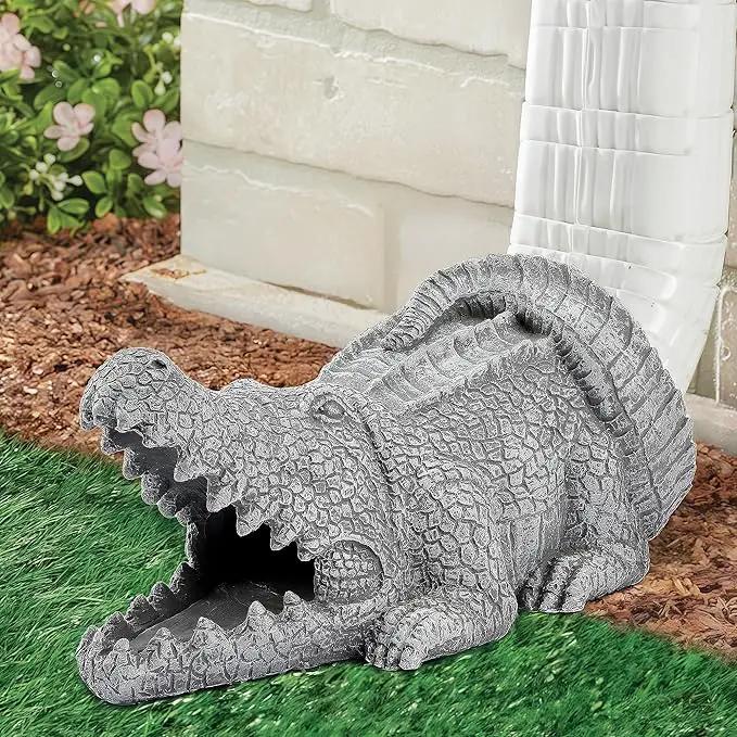 Realistic Crocodile Statue, Garden Rain Downspout Diverter, Splash Block & Gutter Extender, Decorative 3"x4" Gutter Extension, Outdoor Decor Sculpture, Unique Gutter Downspout Decoration by GreenHaven Gardens