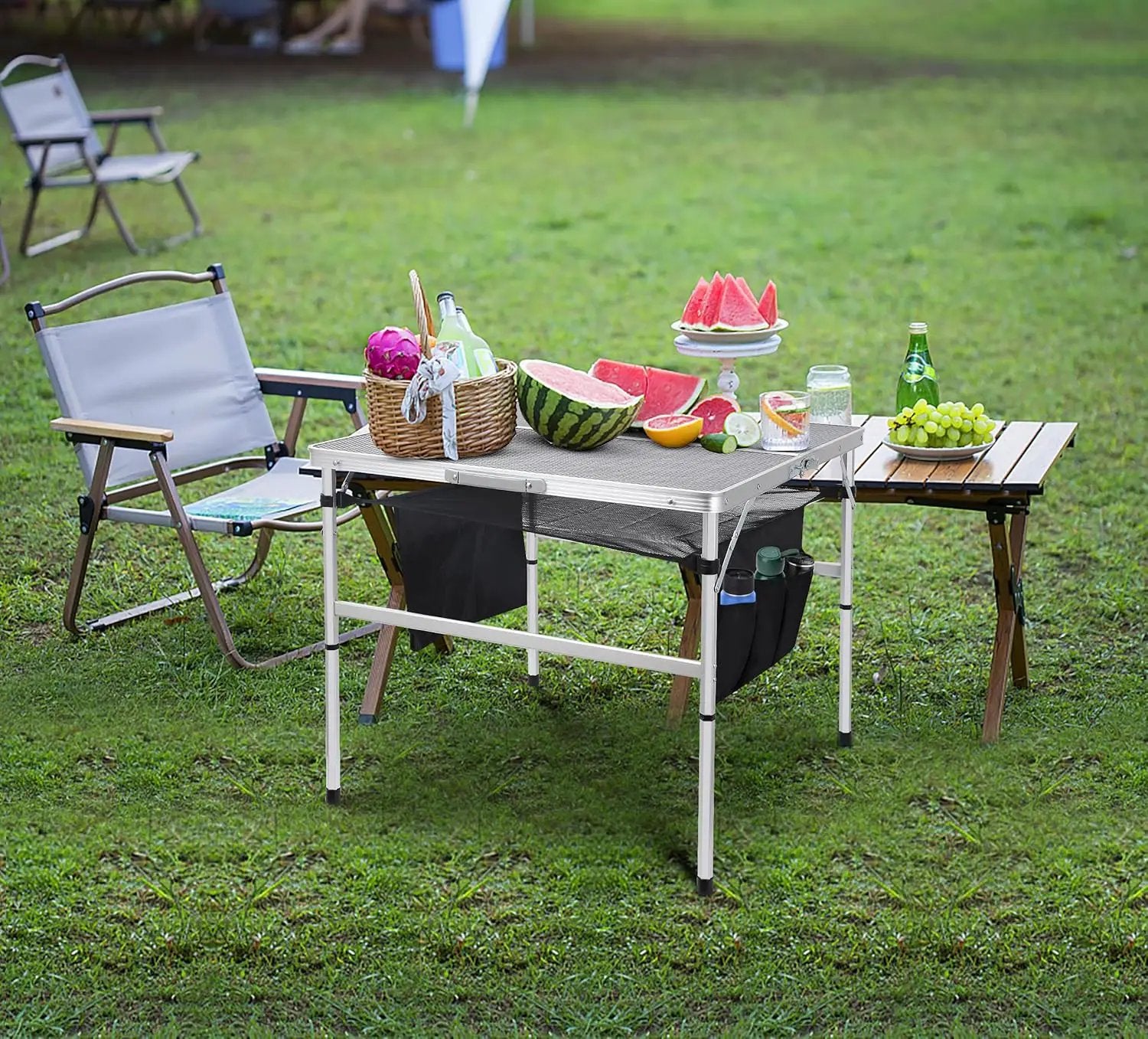 Nice C Square Table for Grill, Folding Table, Camping Table, Outdoor Table, Card Table, Height Adjustable, Mesh Bag Lightweight, Carry Handle, Aluminum (23.6"x23.6" White) by GreenHaven Gardens