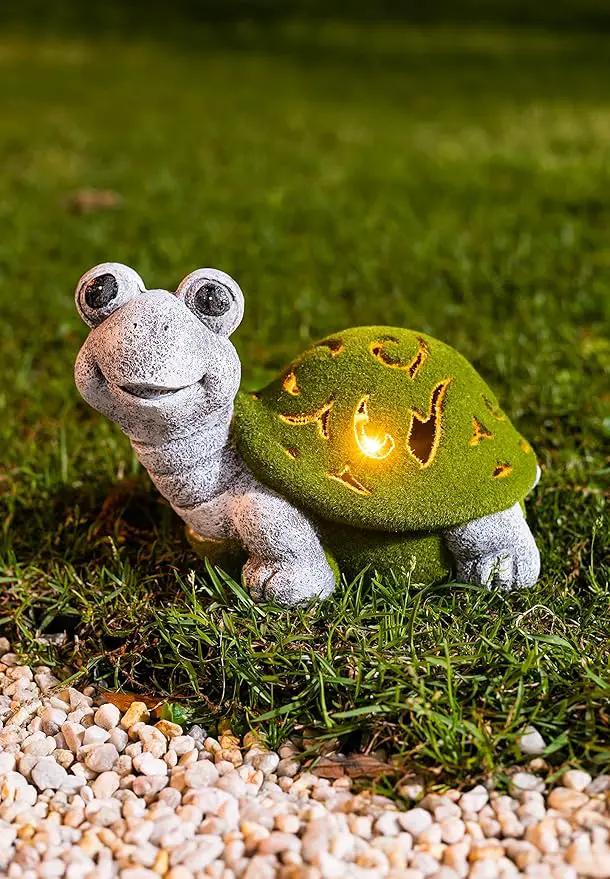 VP Home Lazy Turtle with Flocked Shell Solar Powered LED Outdoor Decor Garden Light - Great Addition for Your Garden, Solar Powered Light, Suitable for Outside Patio Lawn Gifts by GreenHaven Gardens