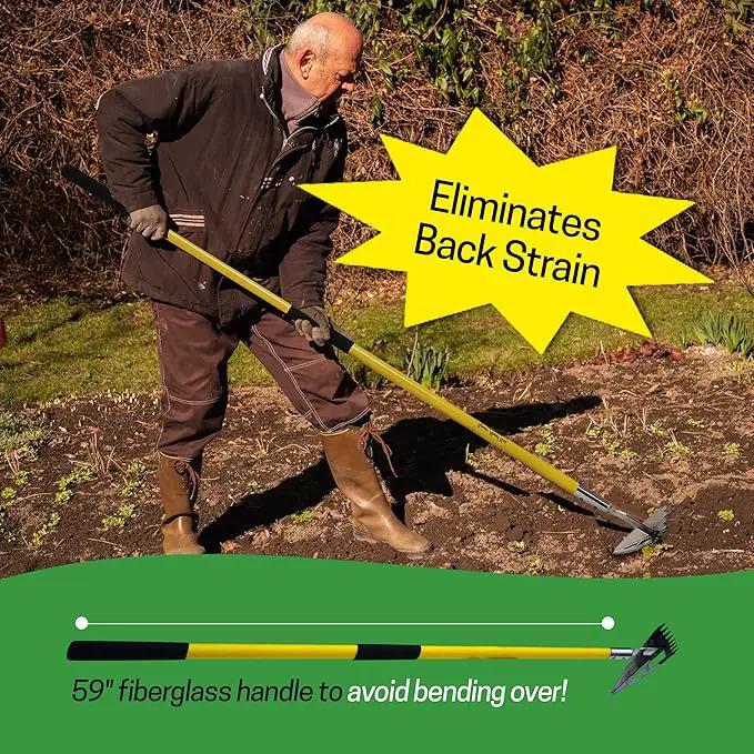 Spear Head Hoe Garden Tool - Long Handle Hoe with 59" Fiberglass Handle, 2 Cushioned Grips, & Stainless Steel Blade with Sharpened Edges & Rake - Multipurpose Garden Hoe for Weeding & More (Yellow) by GreenHaven Gardens
