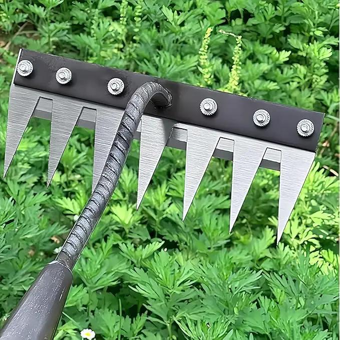 Gardenia Iron Weeding Rake, Iron Rake 2.0 for Gardening and Weeding, Detachable Double-Edged Blade Design Carbon Steel Heavy-Duty Weed Rakes,Hand Weed Puller Tools for Lawn Yard Garden Farm (8 teeths) by GreenHaven Gardens