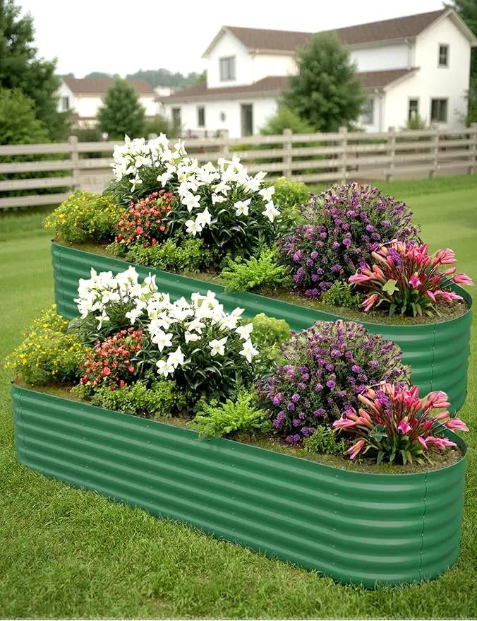 2 Pcs Raised Garden Beds Outdoor 8x2x1.5ft - Galvanized Steel Planter Box for Vegetables, Flowers, Rust-Resistant Garden Box, Easy Assembly Raised Beds, Durable Planters for Outdoor Plants, Green by GreenHaven Gardens